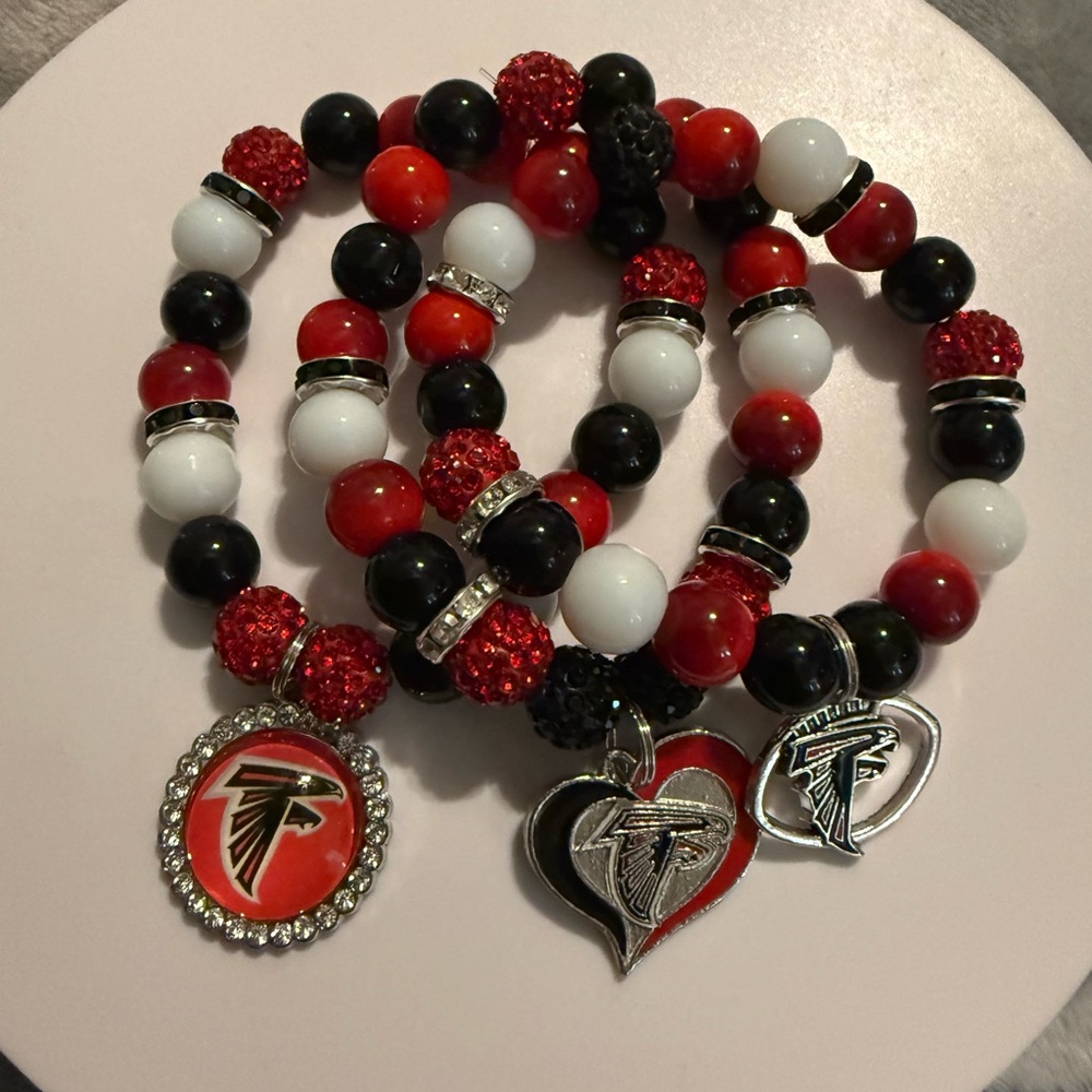 Atlanta Falcons NFL Red, Black, and White Beaded Bracelet Set